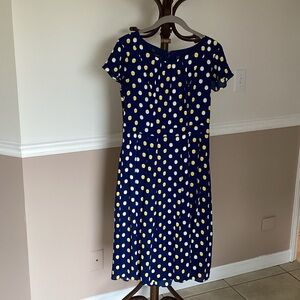 Talbots Blue Dress with Yellow and White Dots